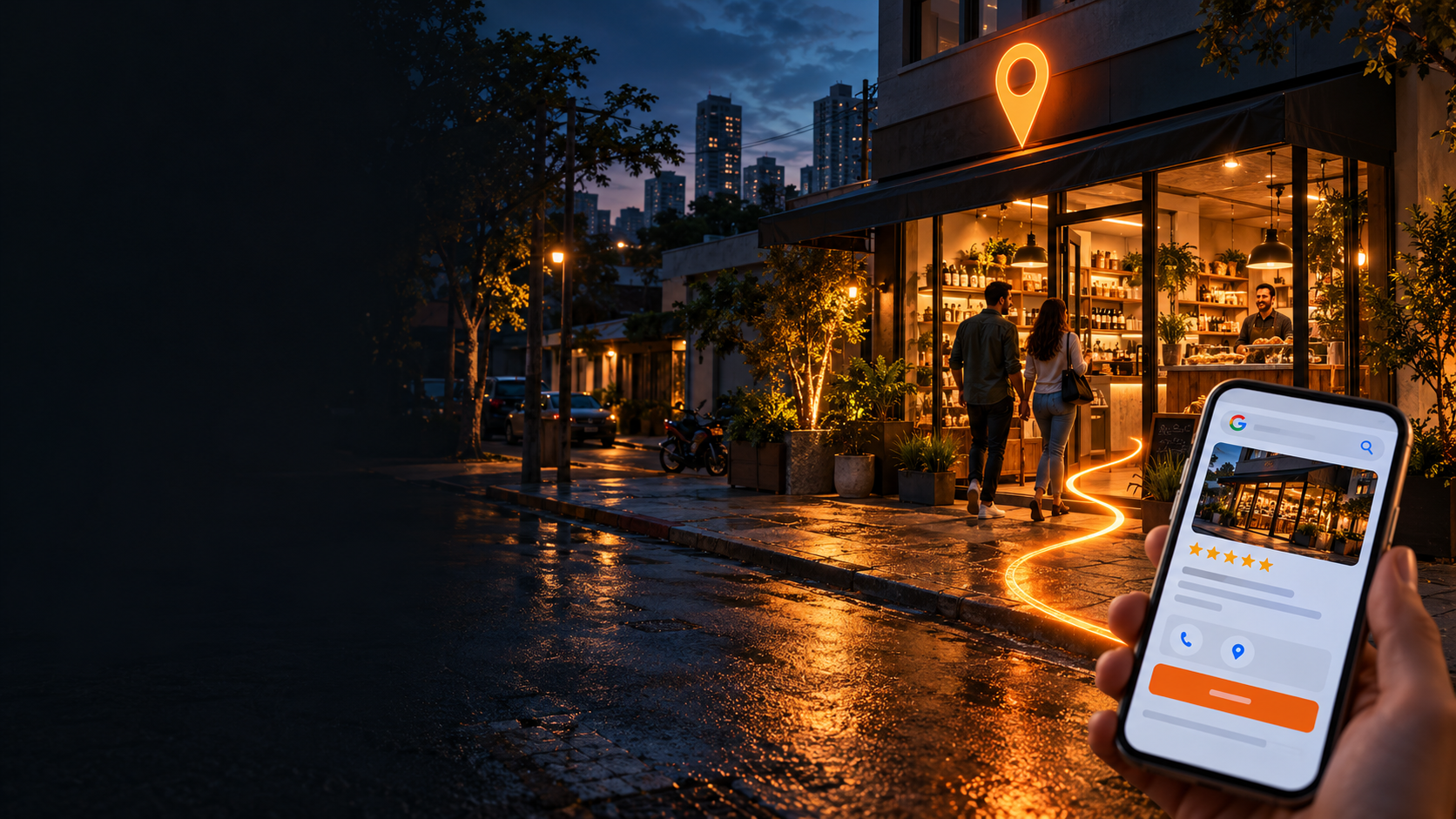 Busca no celular conectando uma loja local a novos clientes